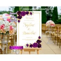 Eggplant Wedding Welcome Sign,Gold Wedding Welcome sign,(19w)